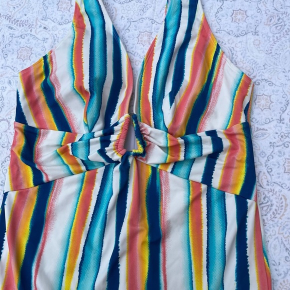 Adore Me Blue and Orange One Piece Swimsuit with Plunging V-Neck - Picture 5 of 9